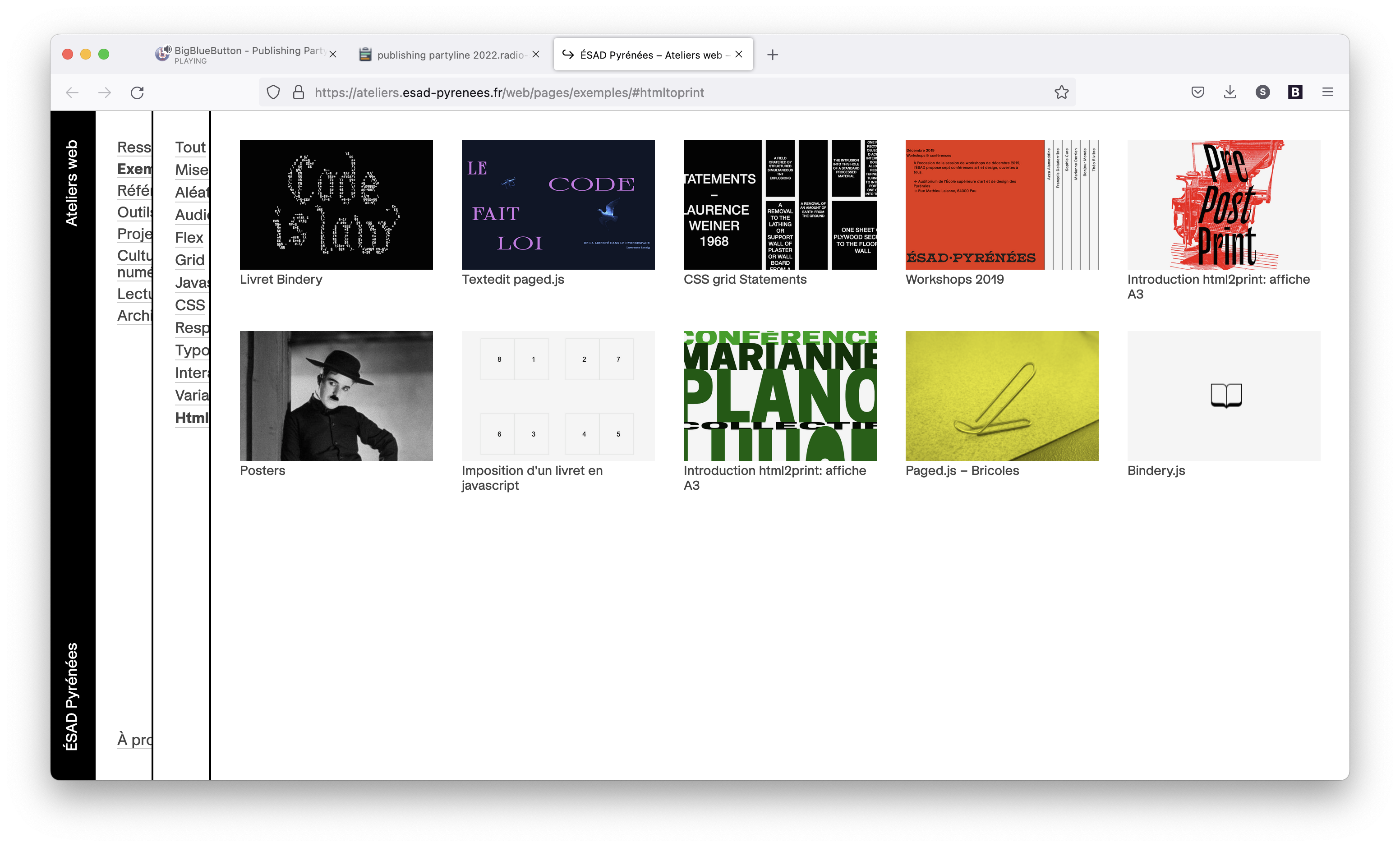 A screenshot of web-to-print student work at ESAD Pyrénées