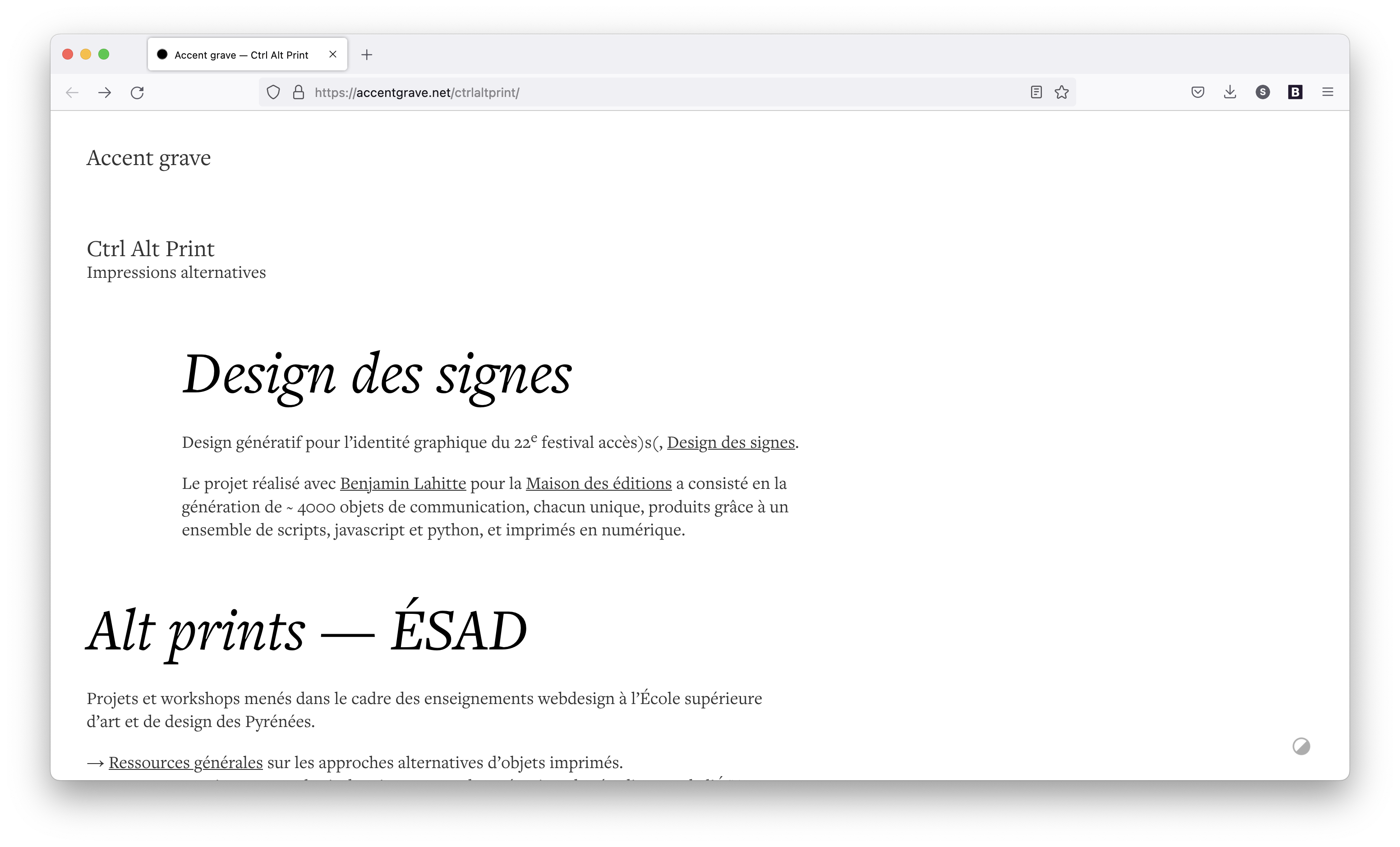 A screenshot of the website accentgrave/ctrlaltprint